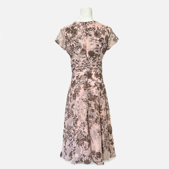 VTG Y2K Connected Apparel Peachy Pink & Brown Floral Chiffon Fairy Midi Dress 6 - Picture 6 of 7